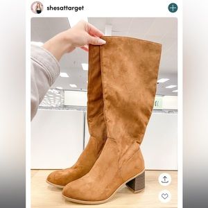 Cognac Marlee Knee High Suede Fabric Boots, Brown Universal Thread Brown Pointed